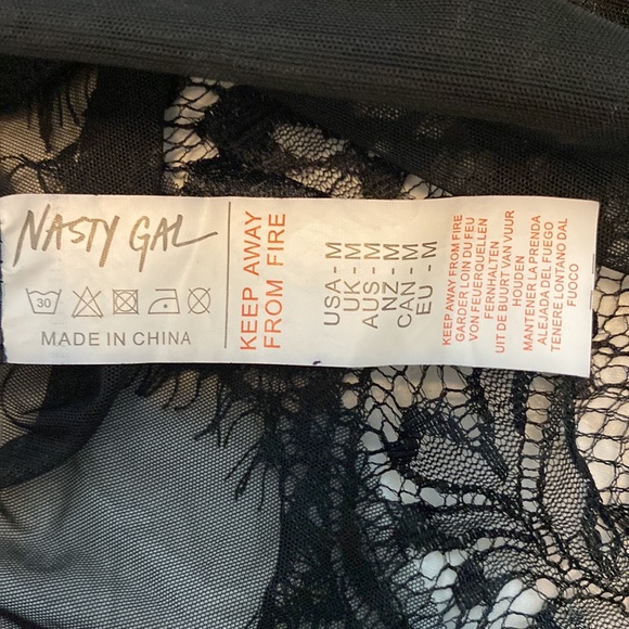 Nasty Gal Strappy Detail Eyelash Lace High Leg Body Black Medium 88% Poly,12% El - Picture 6 of 7